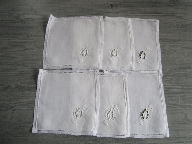 6 small antique tea towels embroidered