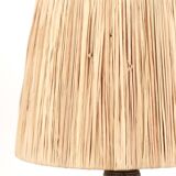 Guy Baudat stoneware ceramic ball lamp, raffia lampshade, 1970s