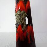 Large vintage Fat lava and enamel vase, H40cm