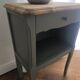 Louis XV bedside table revamped in solid oak and sage green/grey green.