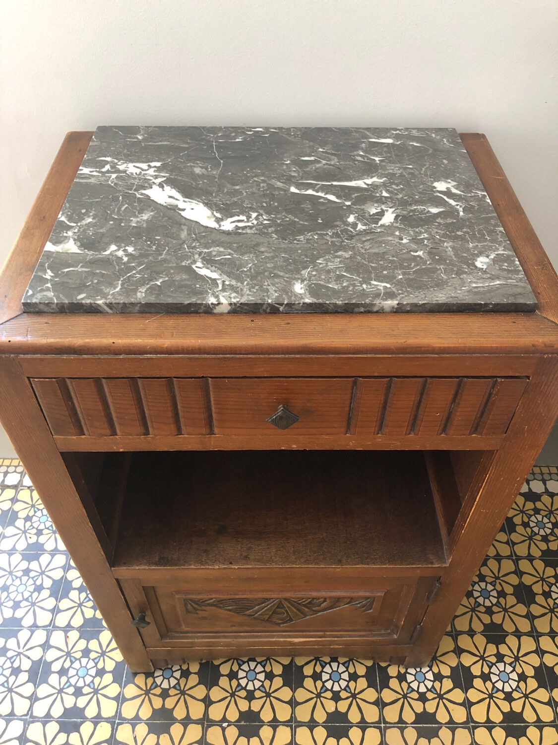 Bedside table wood & marble
