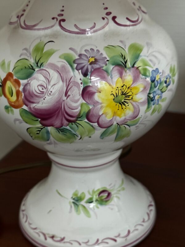 Lampe ancienne en faïence peinte main Colas Roger Clamecy