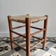 Vintage low wooden stool – Woven straw seat