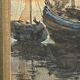 " Boats stranded at low tide " by A. Semlinck, Aquarelle Marine, Bateaux Voiliers, ca 1910