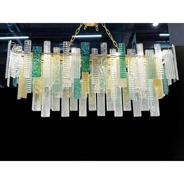 Monumental Rectangular Strip Listelli Murano Glass Chandelier by Simoeng