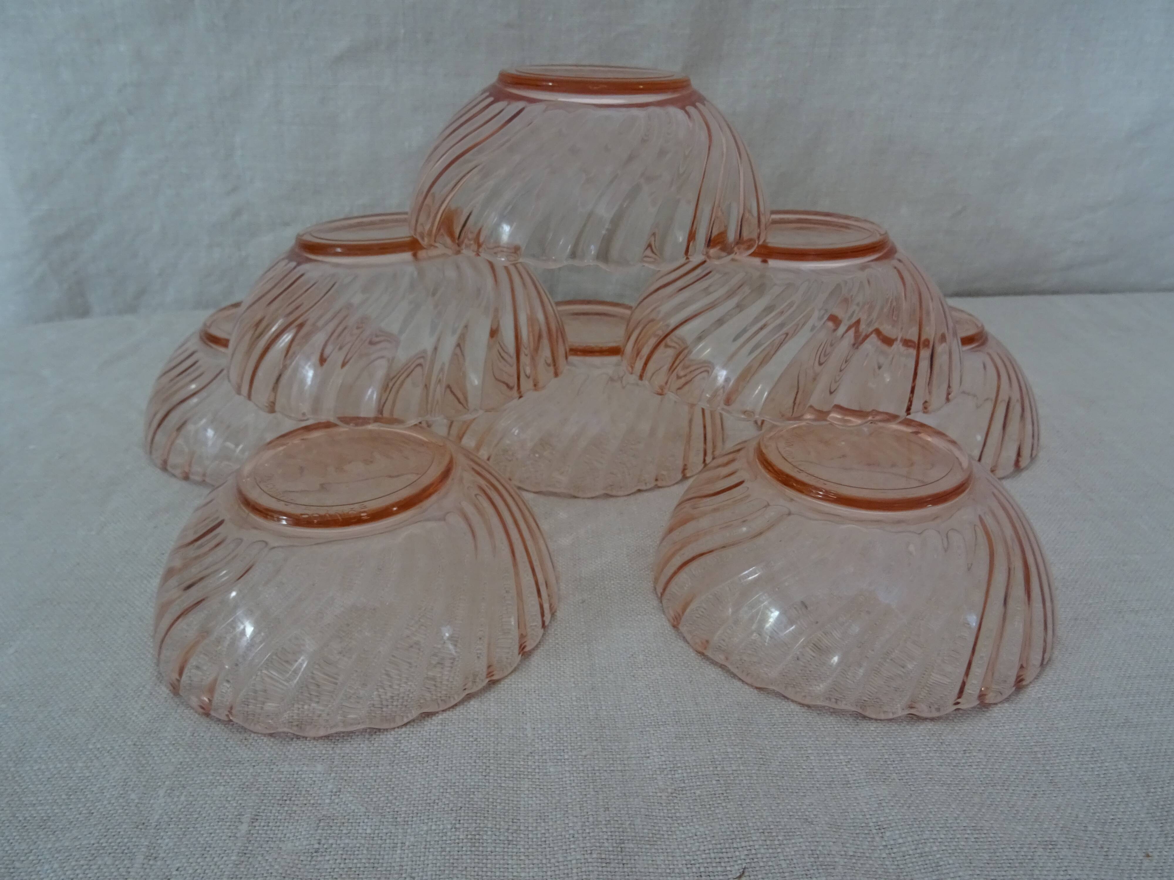 8 rosaline cups arcoroc twisted pink glass