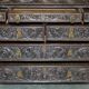 Library Desk in Carved Oak with Brass Handles