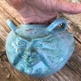 Ceramic vase, three faces, blue marble effects, signed