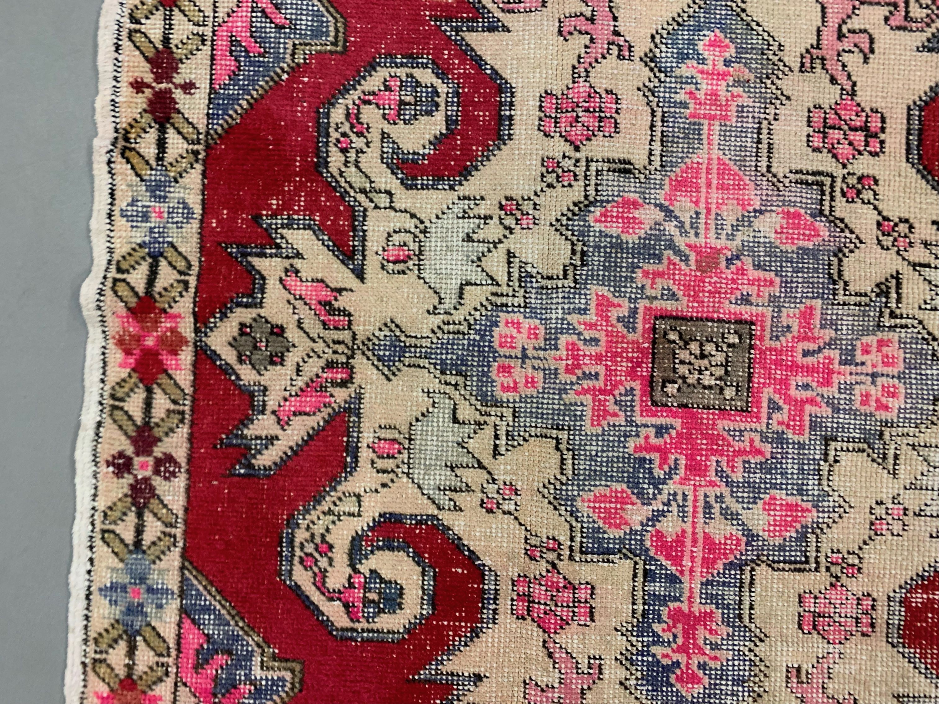 Vintage turkish oushak rug 225x130 cm shabby carpet ushak region medium