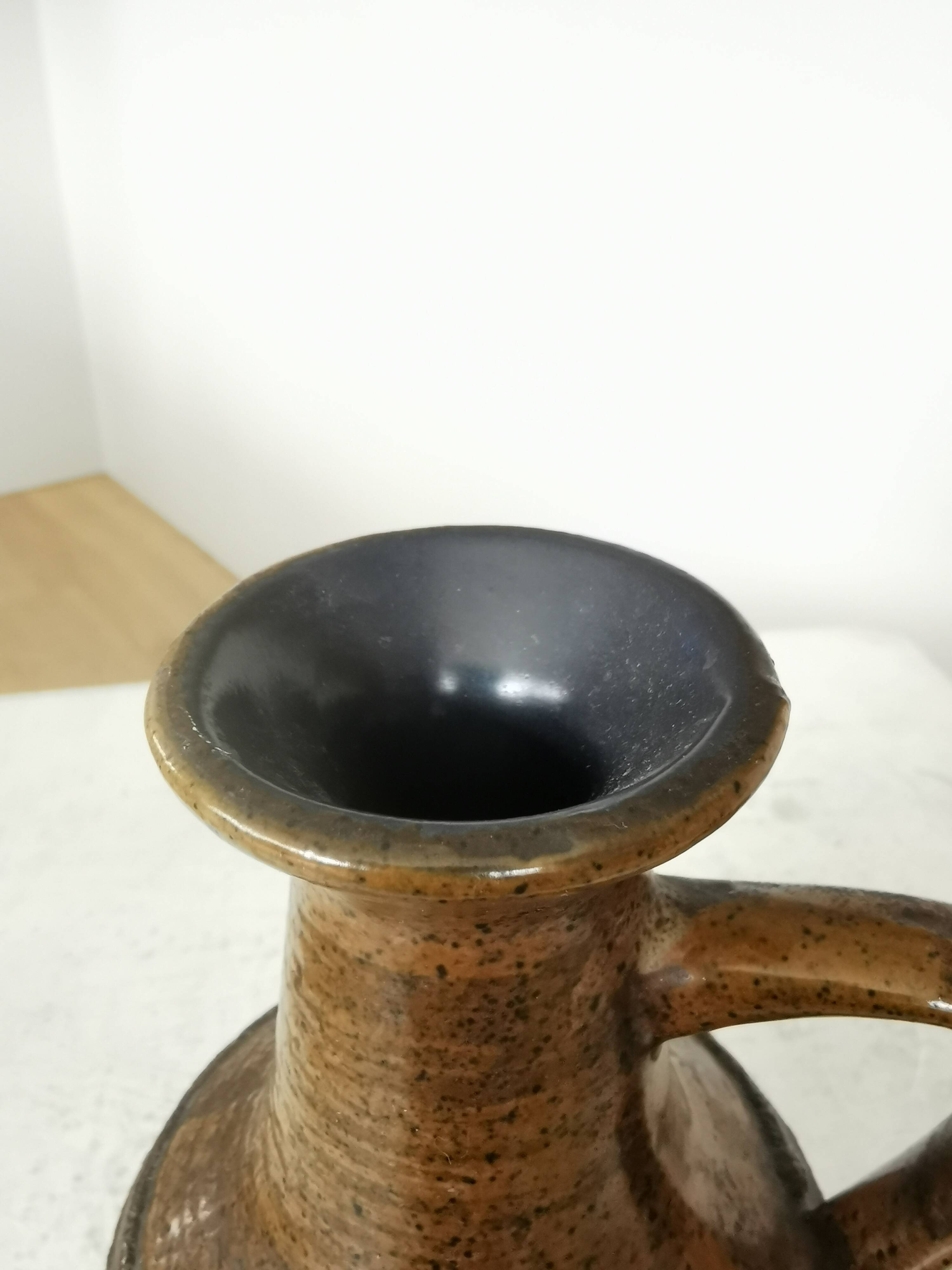 Rustic Ceramic Jug: 1970s West German Pottery Vase, Boho Decor