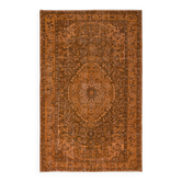 Vintage Hand-knotted Medallion Design Turkish Wool Area Rug Overdyed in Orange for Living Room