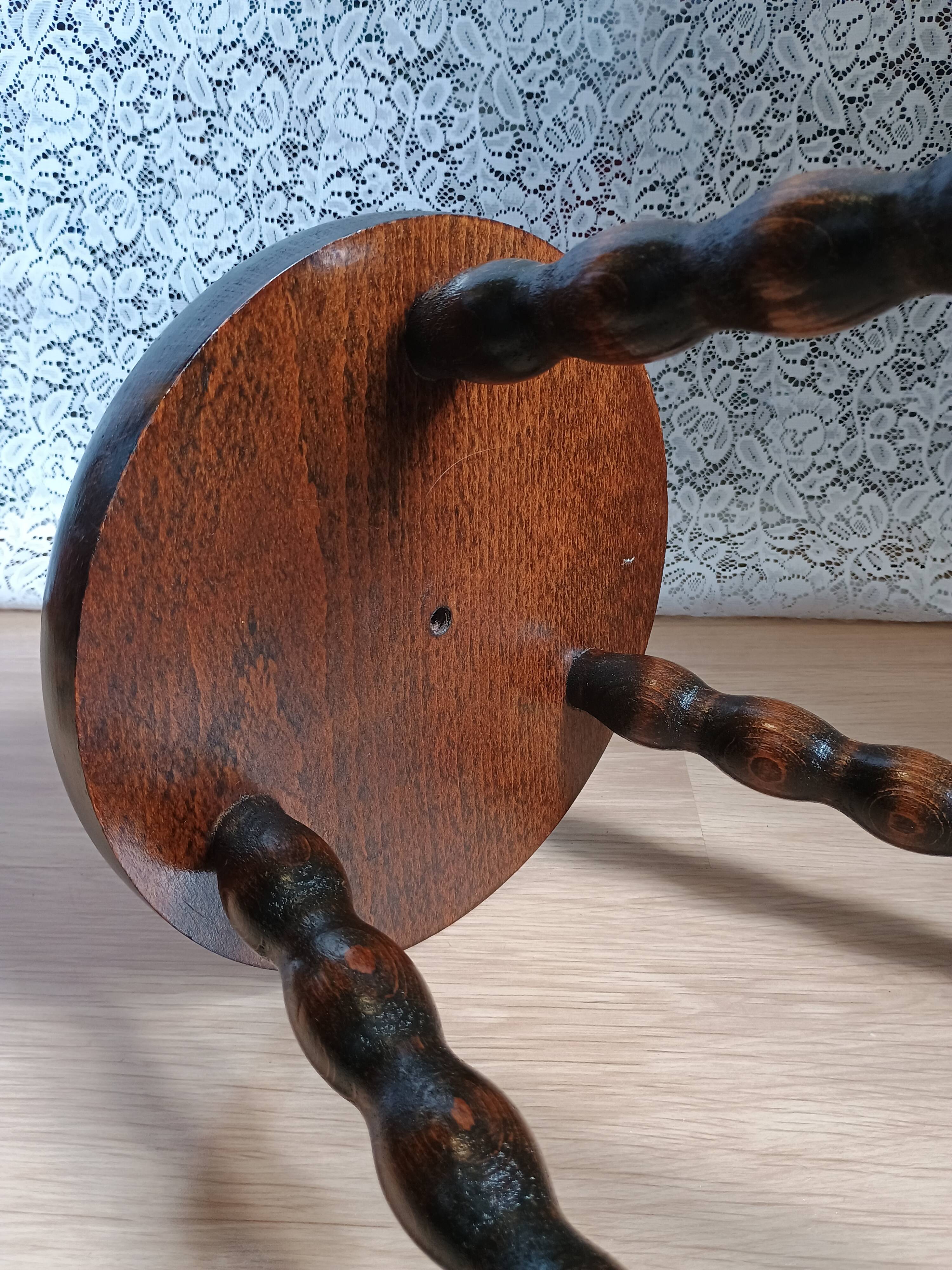 Pair of vintage turned wood tripod stools