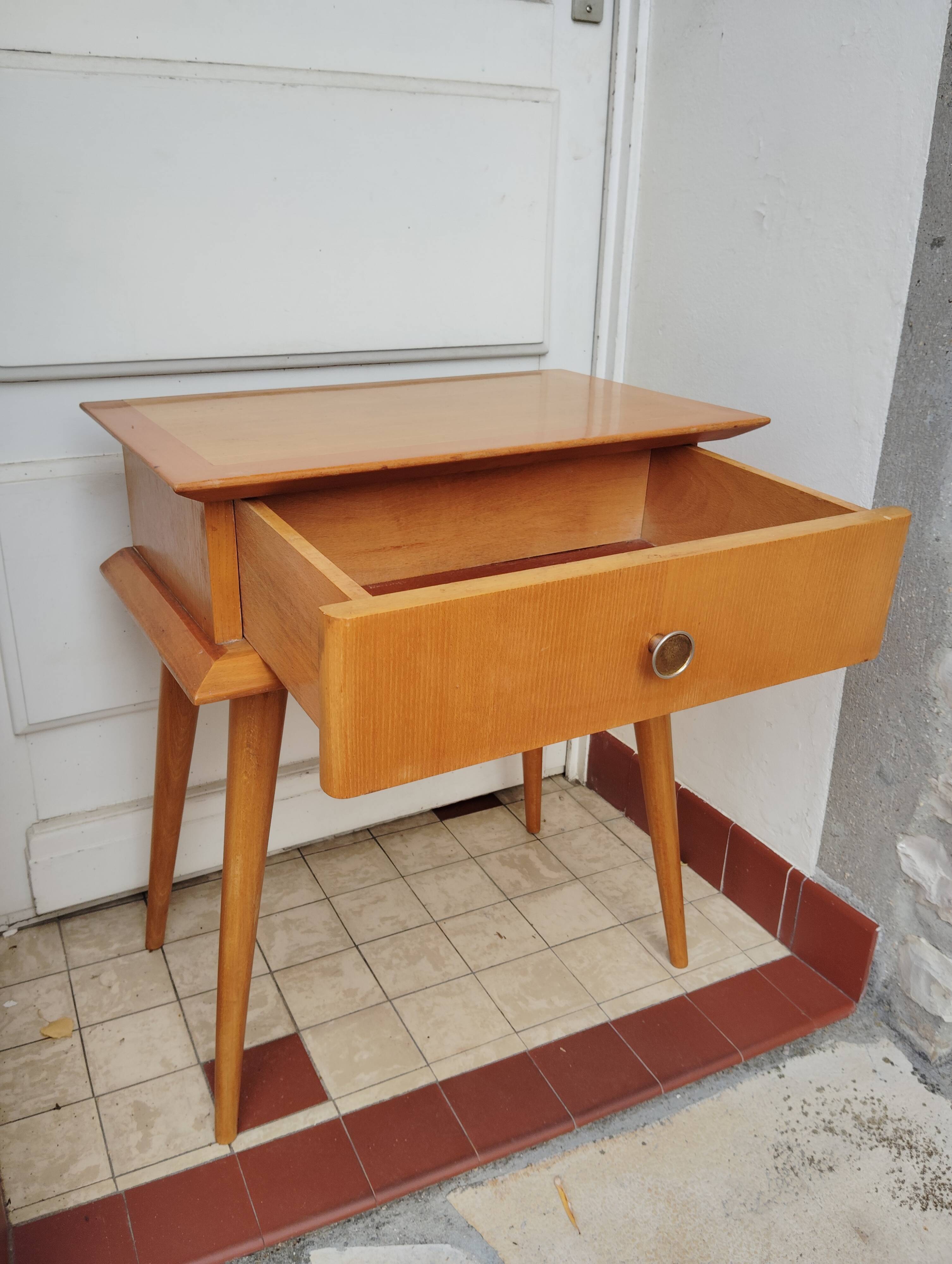 Vintage light wood bedside table