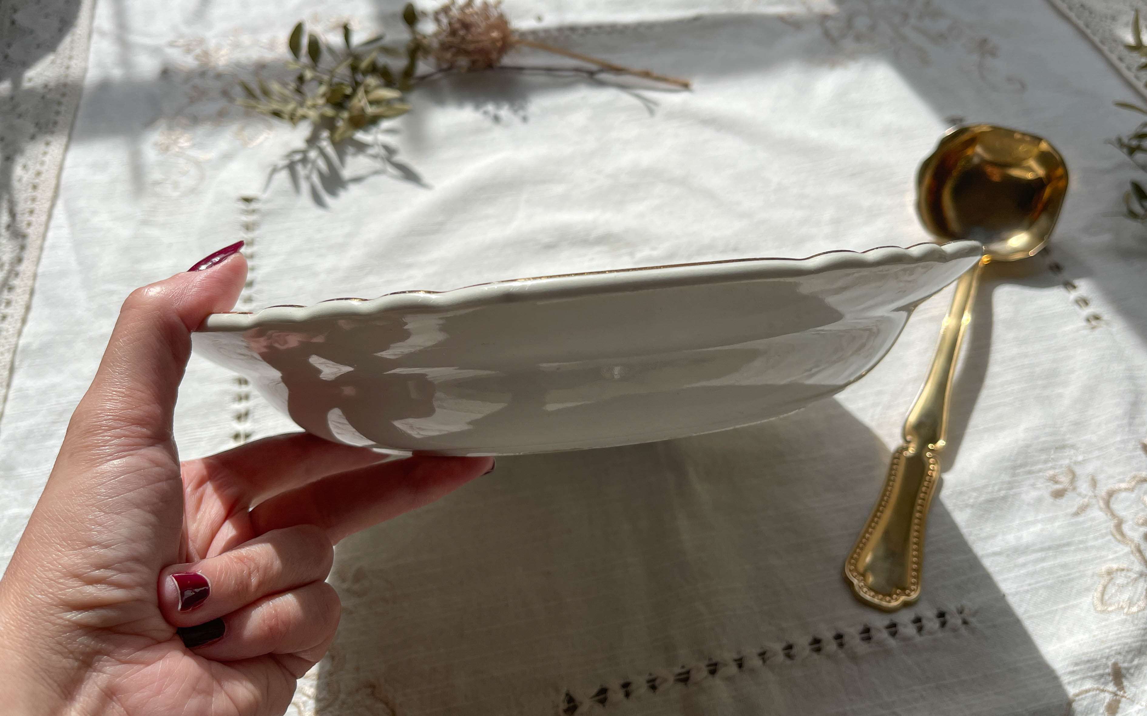 Vintage hollow dish in floral earthenware Moulin des Loups model "Cordoue"