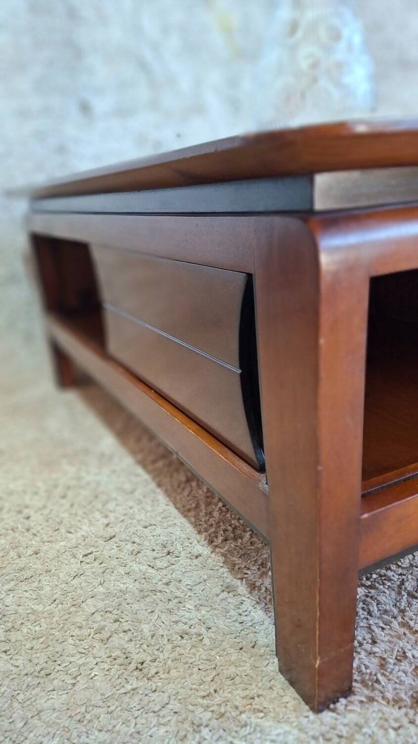 Table basse carrée bois massif plateau avec verre noir 100x100 cm
