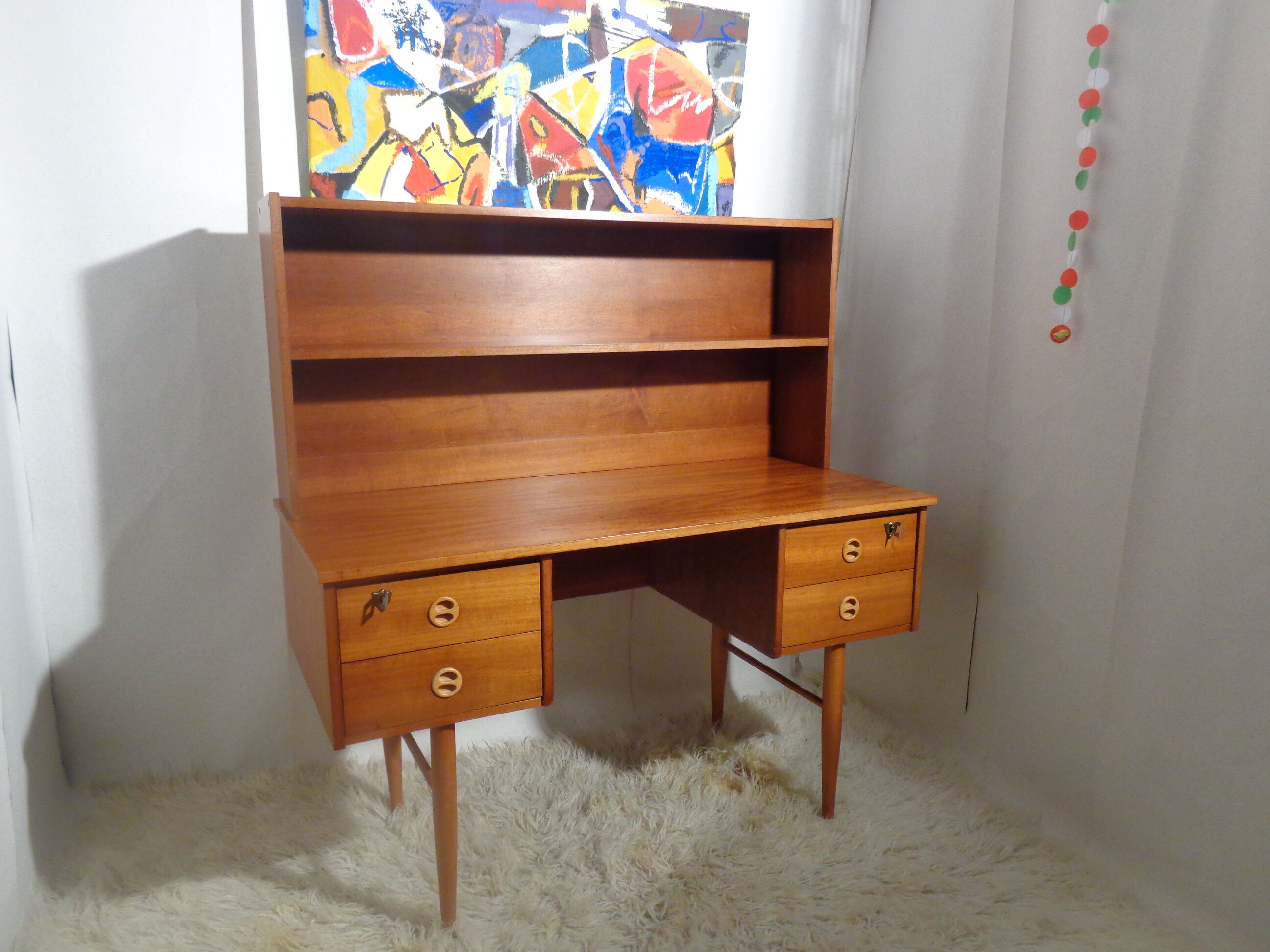 Scandinavian vintage 1960s desk with removable shelf