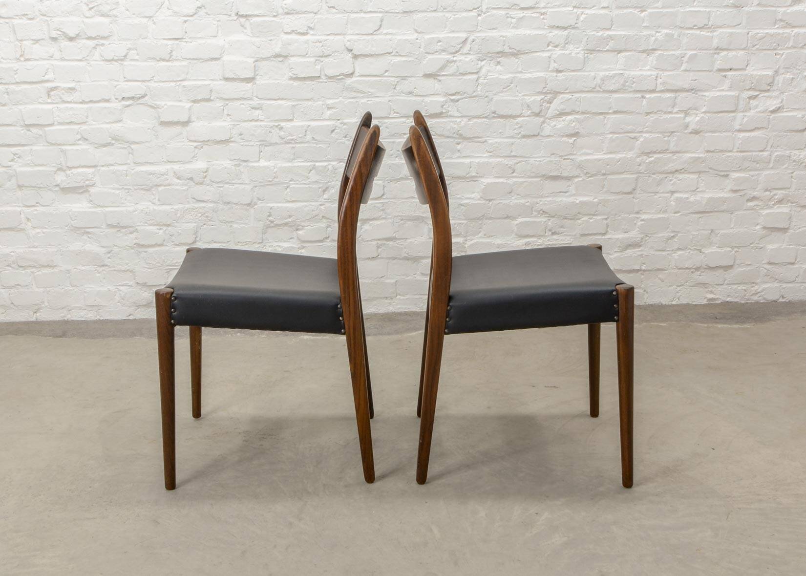 Teak and Black Leatherette Vintage Design Dining Chairs, 1960s