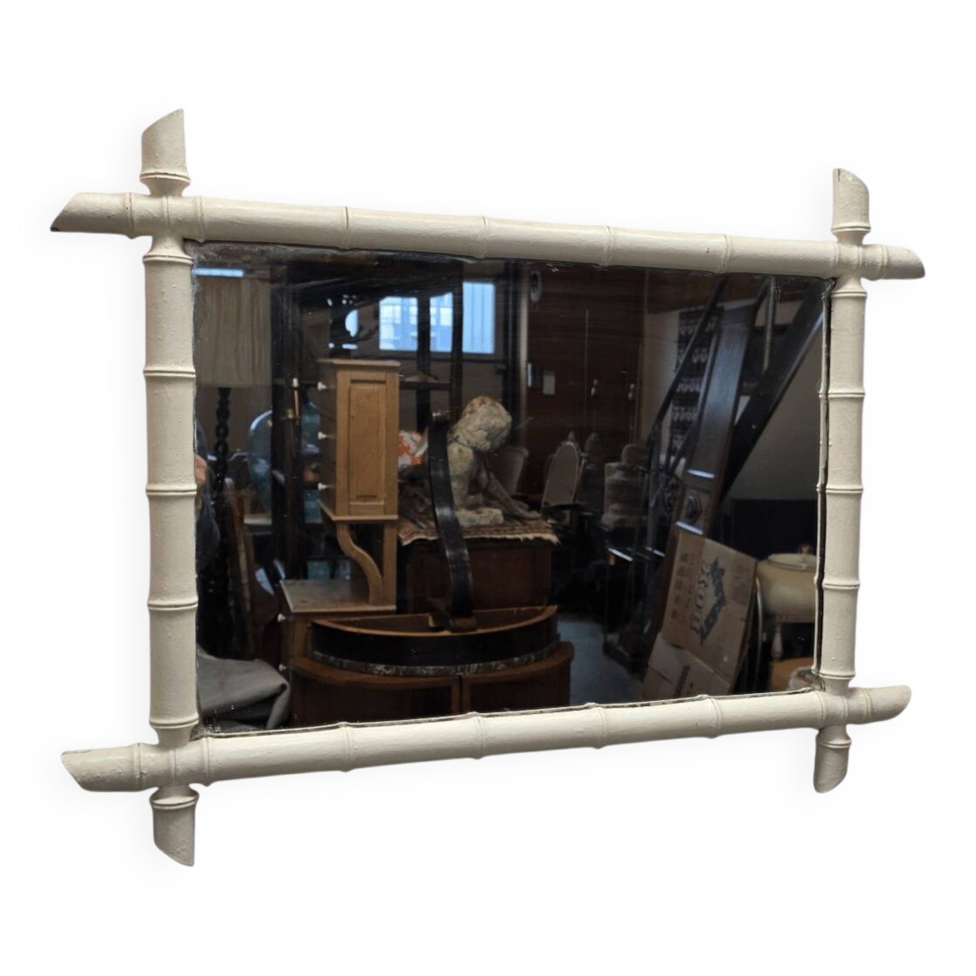 Large Vintage White Faux Bamboo Mirror, 1920/30s
