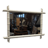 Large Vintage White Faux Bamboo Mirror, 1920/30s
