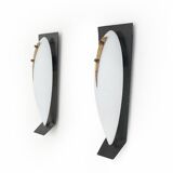 Vintage wall sconces in opaline glass and brass, 1950s, set of 2.