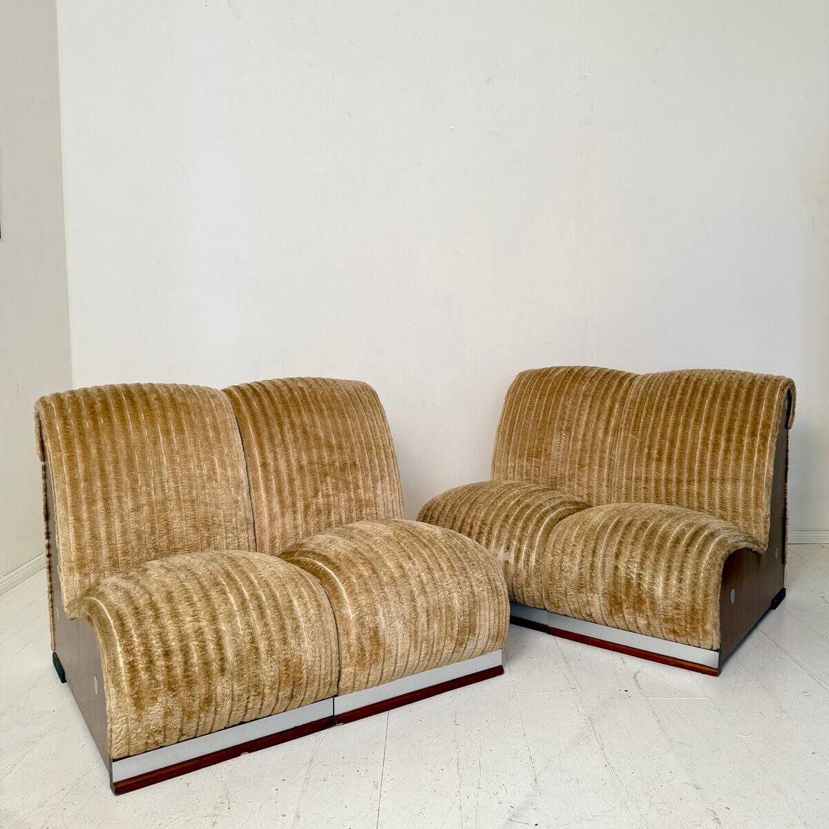 Mid-Century Italian Modular Sofa in Beige Corduroy, 1970s, Set of 4