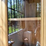 Glass cabinet or display case in pine 1950