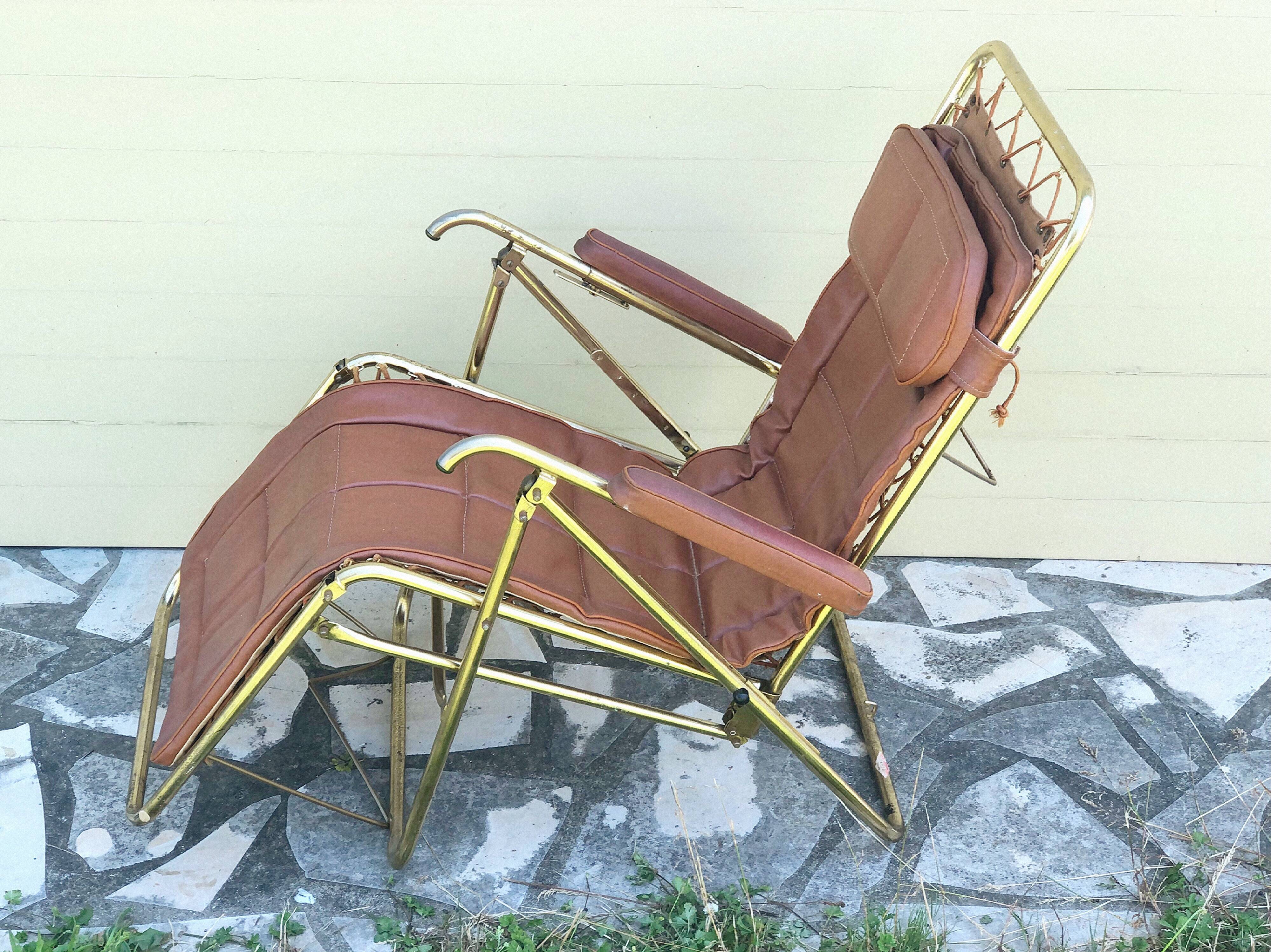 Vintage leather folding deckchair