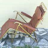 Vintage leather folding deckchair