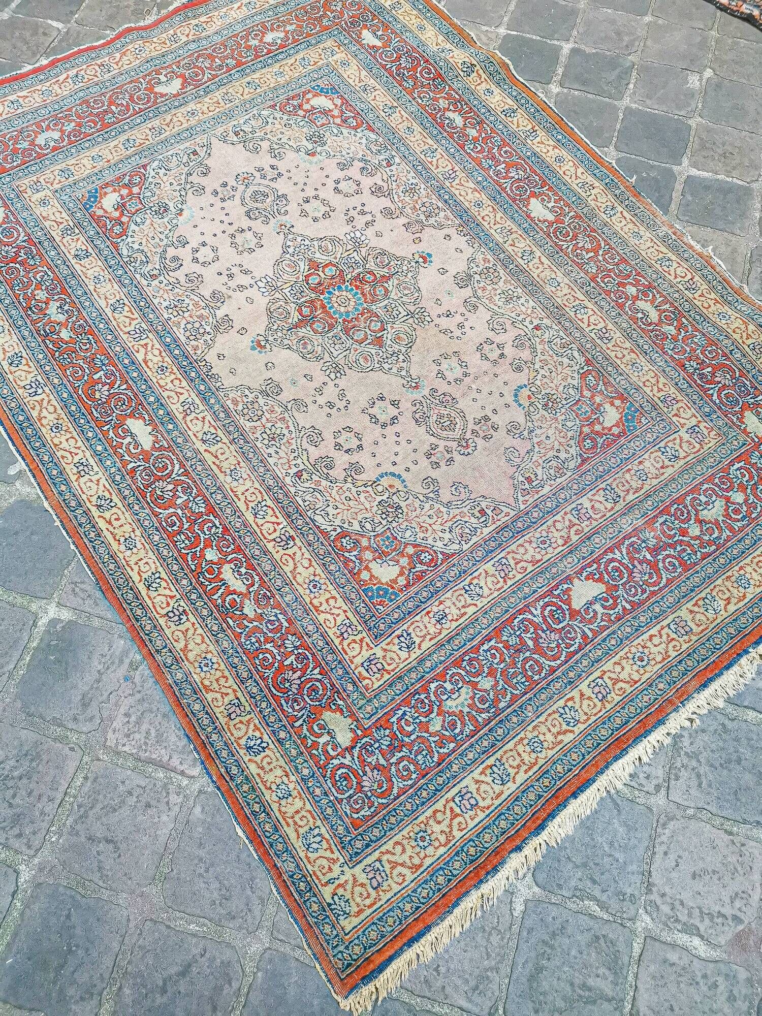Ancient Persian Oriental rug handmade Tebriz 1.74 x 1.25 m