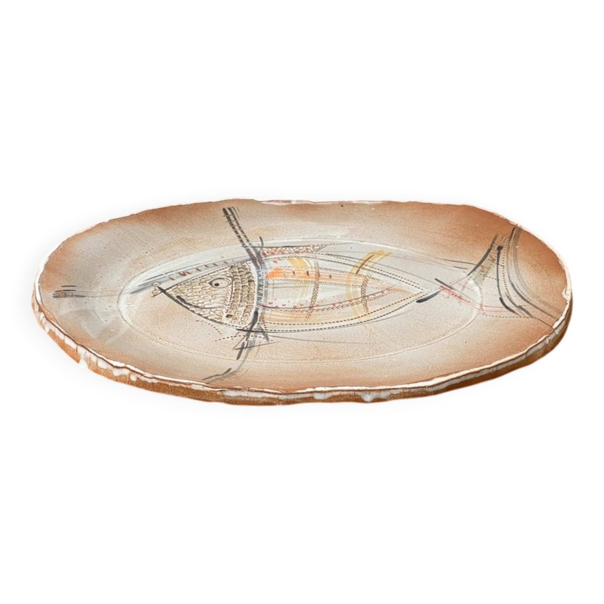 Large German ceramic plate with fish from the mid-century.