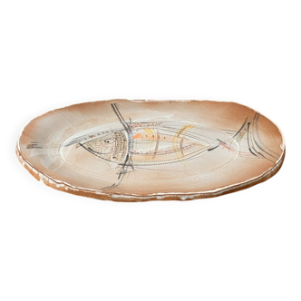 Large German ceramic plate with fish from the mid-century.