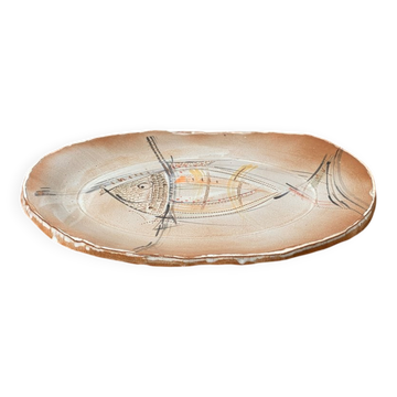 Grande assiette allemande en céramique poissons du milieu du siècle