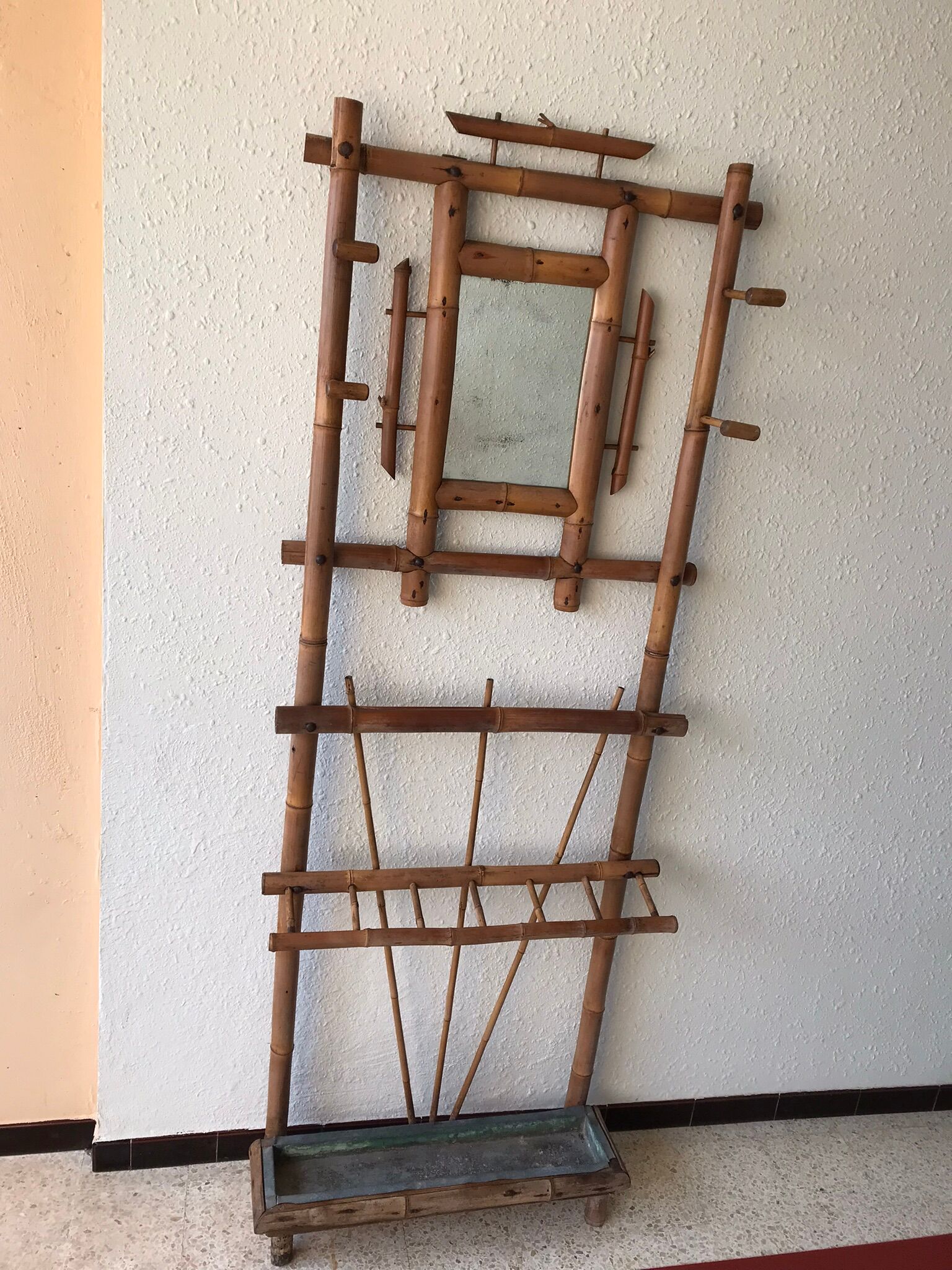 Antique rattan coat rack