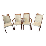 Set of 2 chairs and 2 armchairs in wood and gray velvet