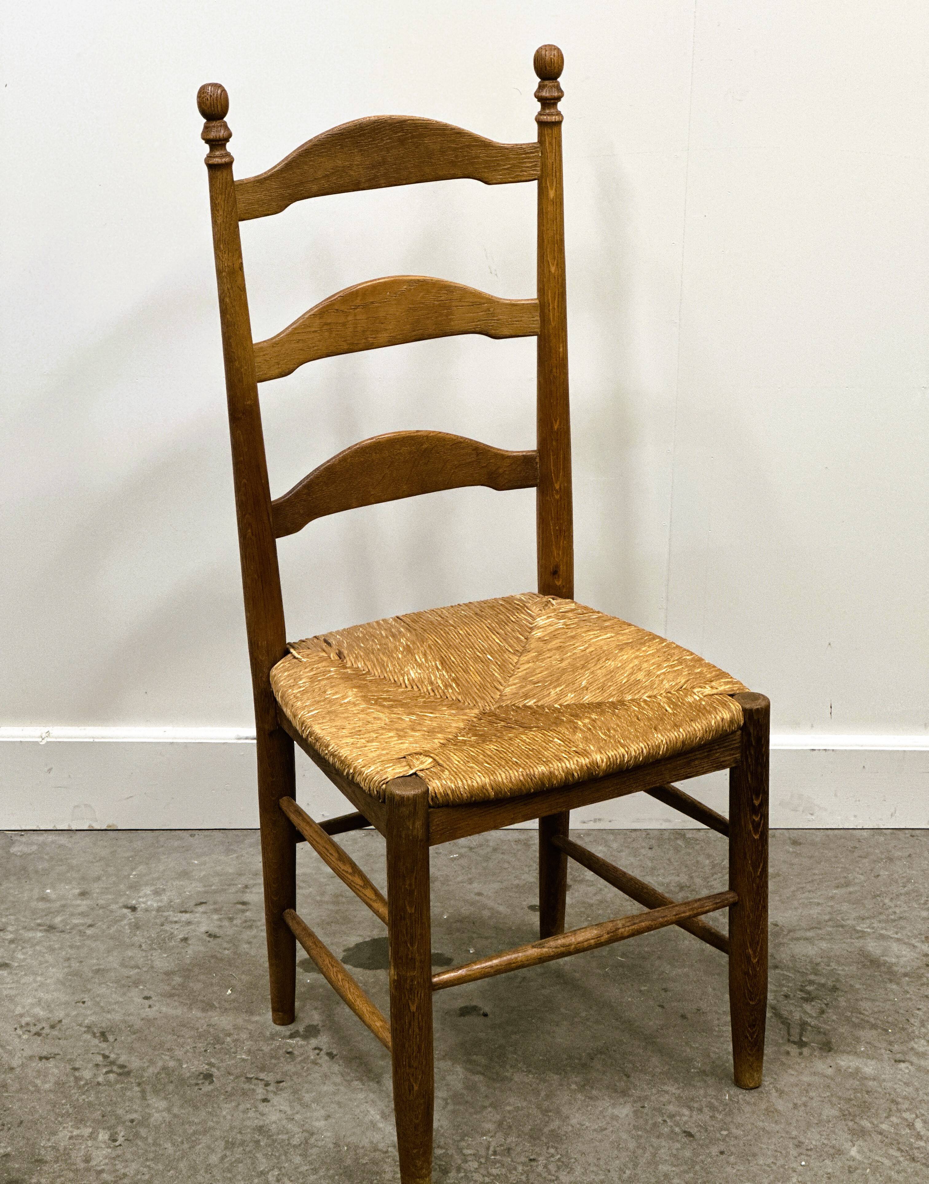 Set of 6 French Elegant Oak Farmhouse Country Dining Chairs wit Rush Seatin