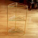 Free standing corner shelf made of brass and glass - Vintage