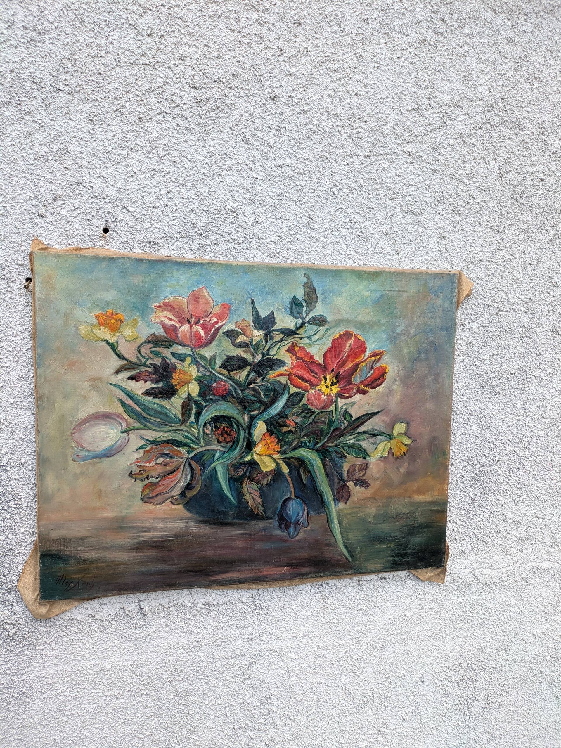 Old painting, bouquet of flowers