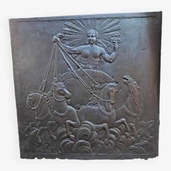 Plaque cheminée Dieu Apollon. Env. 78 x 78 cm