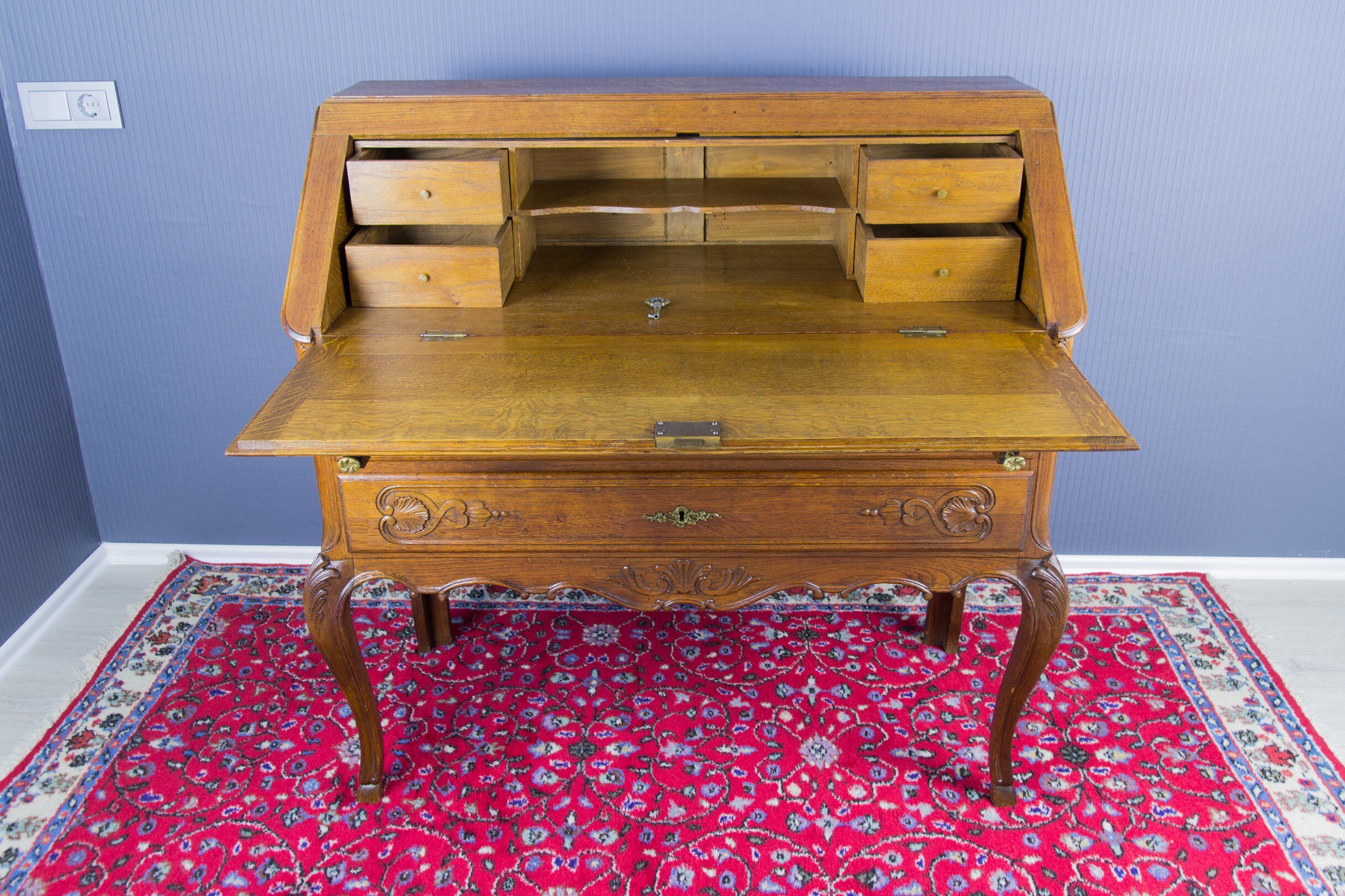 Louis XV style carved oak secretary 1930s