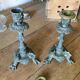 Set of 2 antique candlesticks in spelter.