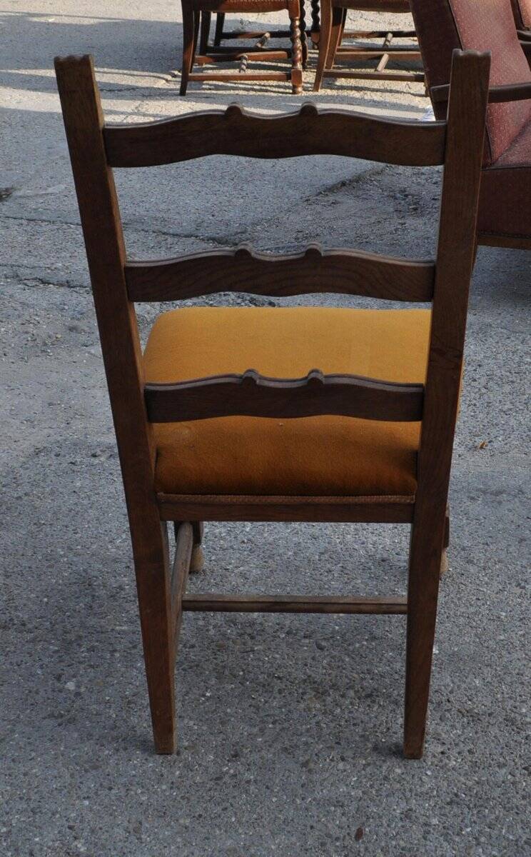 Pair of mid-century chairs from the 1950s in brown oak and straw yellow velvet — set of 2
