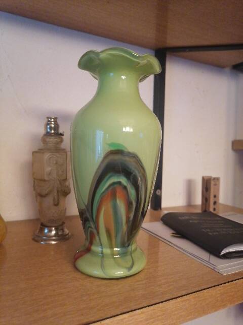 Small opaline vase in green tones, 1980