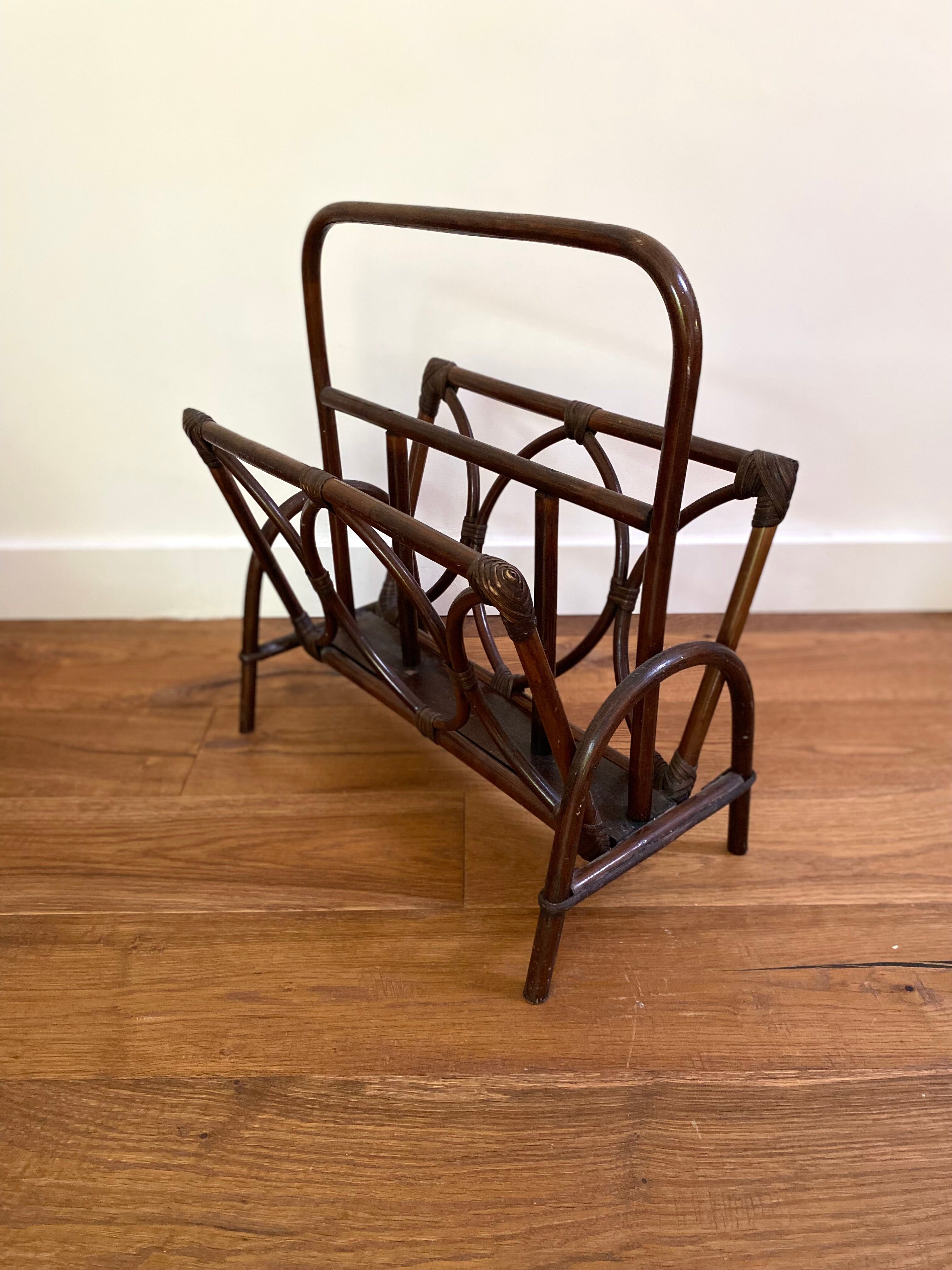 Vintage rattan magazine rack