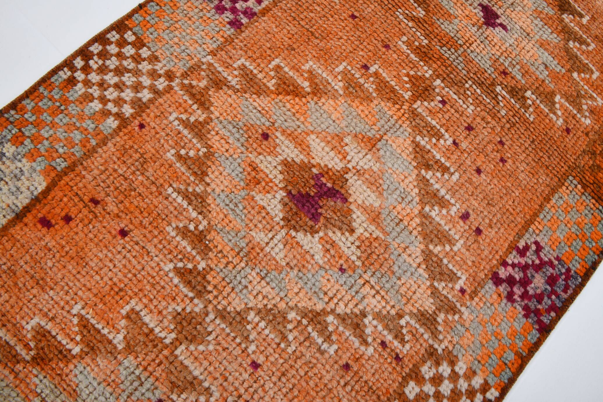 Brunt Orange Turkish Vintage Runner Rug, 85x388Cm