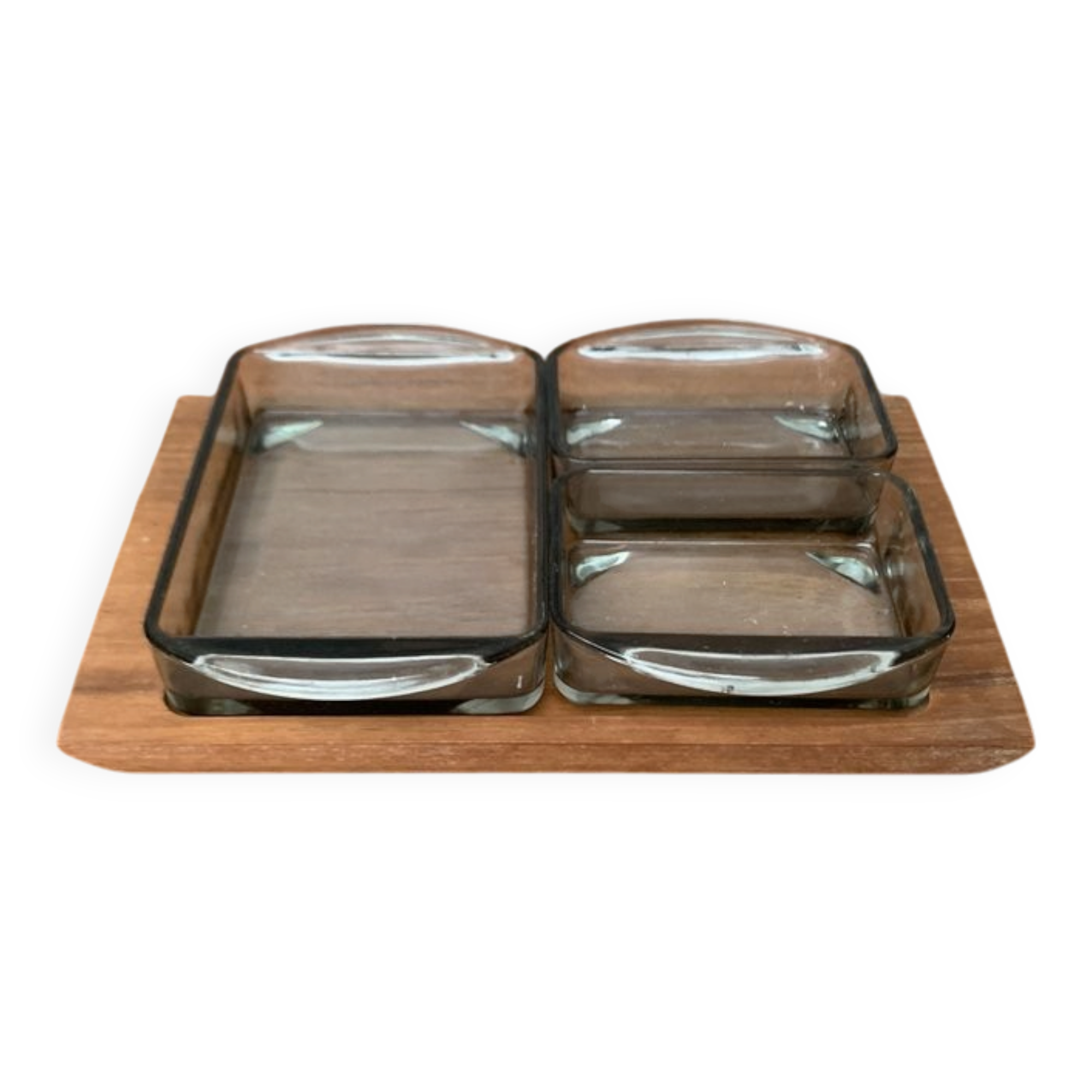 Mid-Century Danish Teak Cabaret Trays with Holmegaard Glasses, 1960s, Set of 4
