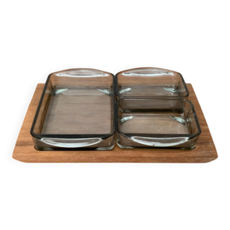 Mid-Century Danish Teak Cabaret Trays with Holmegaard Glasses, 1960s, Set of 4