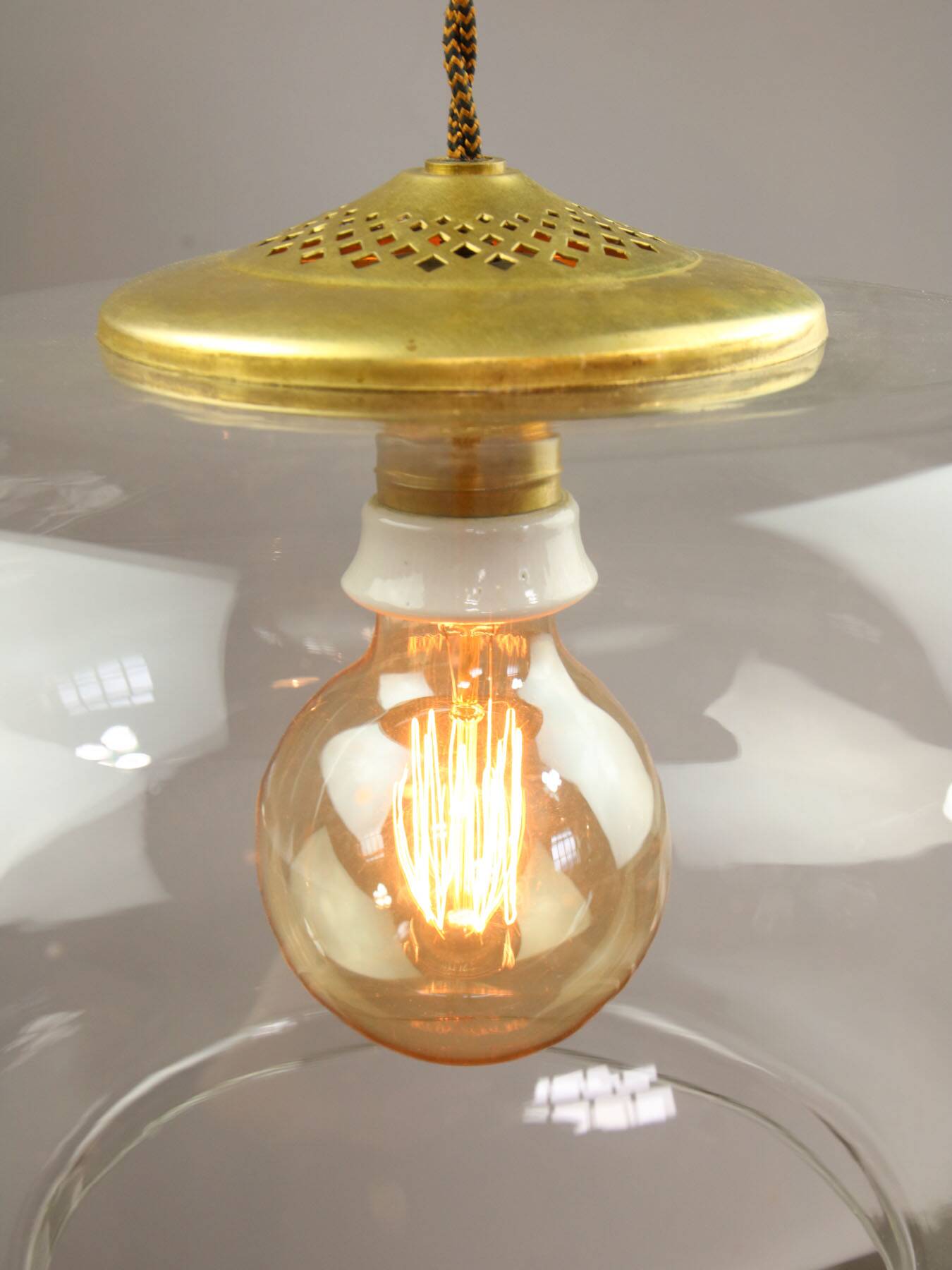 Italian Mid-Century Glass and Brass Pendant Lamp
