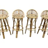 Set de 4 tabourets de bar en rotin 60, Italie