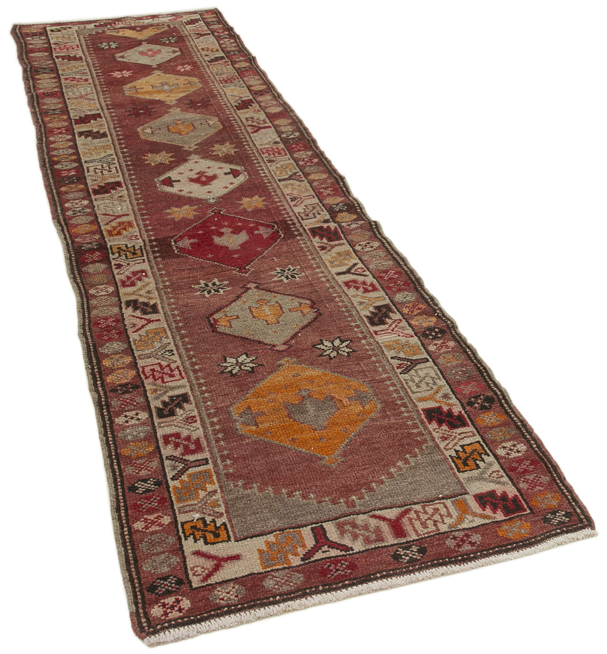 Hand-knotted antique turkish red runner rug 85 cm x 337 cm