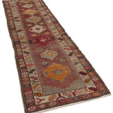 Hand-knotted antique turkish red runner rug 85 cm x 337 cm